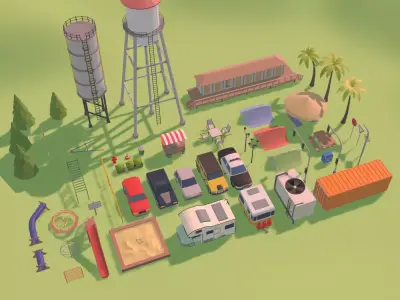 Low Poly Colection amusement park Low-poly 3D model
