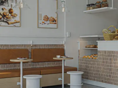 Cafe 3D model Low-poly 3D model