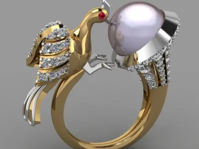 Peacock With Pearl Ring with Daimonds 3D printable Ring 3D print model