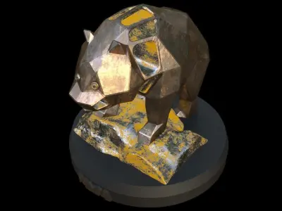 Steampunk Panda Rock Low-poly 3D model