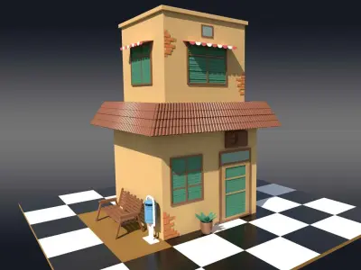 Cartoonish House Building Free low-poly 3D model