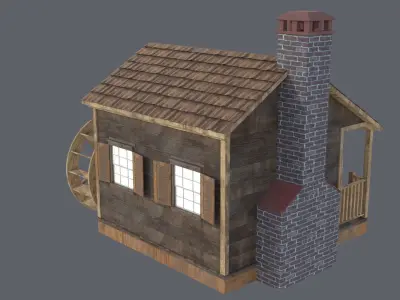Cottage with Waterwheel 3D model
