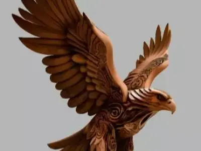 Ornate Eagle with Tribal Engraved Wings Fantasy Bird Sculpture 3D print model