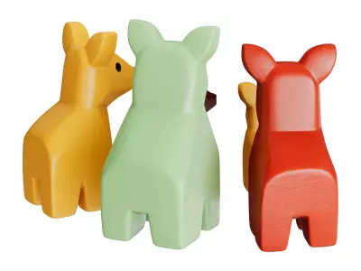 Kids Wooden Animal Decor 3D Print and Game Ready Low-poly 3D model