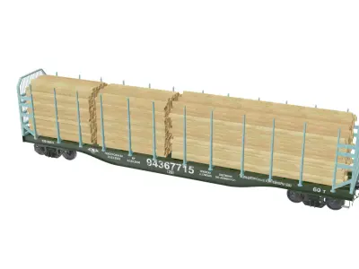  Transport Flat Car Load of Wood 3D model
