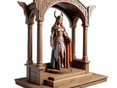 Valkyrie Goddess Statue Wooden Shrine Low-poly 3D model