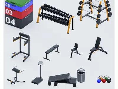 35 Gym Equipment Blender - Fbx - Obj ready Low-poly 3D model