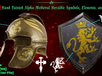7000 Hand Painted Alpha Medieval Heraldic Symbols - Vol 7 Texture