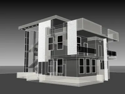 Architect modern house with stairs 3D model