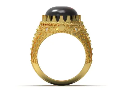 Royal Gold Men stl 3dm Ring with Amber and Diamonds Model mr0260 3D print model