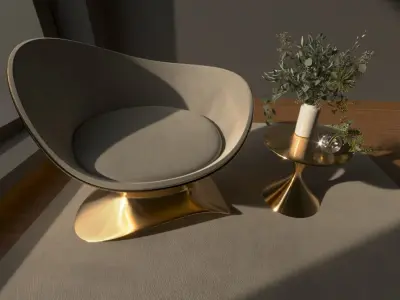 Futuristic Gold Chair and Table Set - Free Form Design 3D model