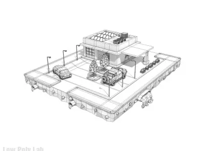 Cartoon Car Service Building Low-poly 3D model