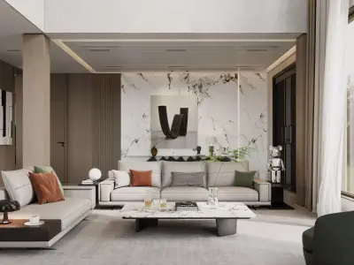 Modern living room dining room interior scenes 361 3D model