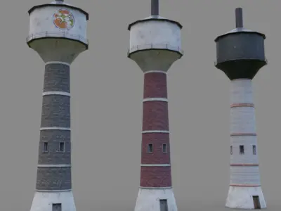Water Tower pack for city country and railway steam Free low-poly 3D model