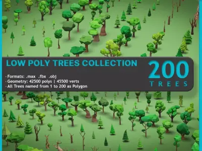 Low Poly Trees Mega Pack - 200 Trees Free low-poly 3D model