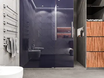 Bathroom modern with tile and wooden accents 3D model