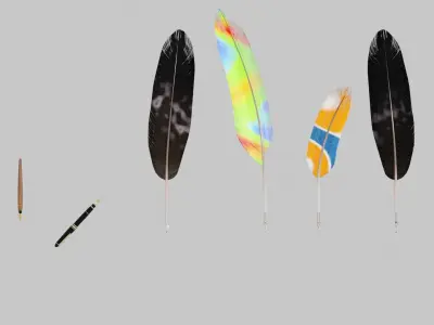 Feather Fountain Pen Realistic Feathers Game Ready Support  4k 3D model