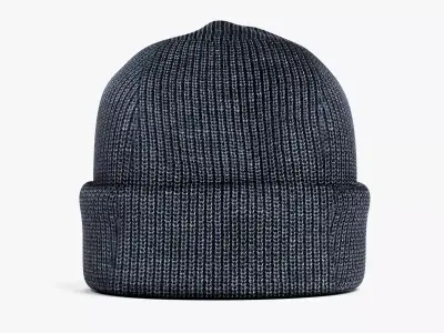 Winter Hat V7 - Dark Blue Knitted Beanie with Folded Cuff  3D model
