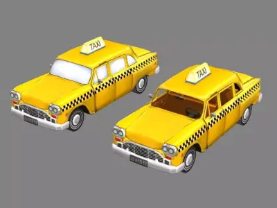 Cartoon taxi - yellow Low-poly 3D model