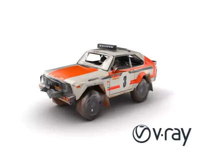 Retro Rally Car Model Pack with Aerodynamic Frame and Off-Roa... Low-poly 3D model
