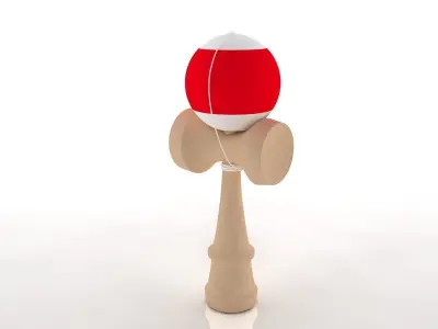 kendama ball on wooden stick Low-poly 3D model