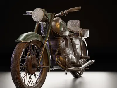 Pama classic motorcycle-Game assets  Low-poly 3D model