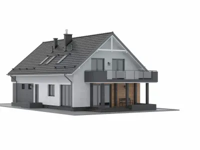 3D model of a modern two-story house Low-poly 3D model