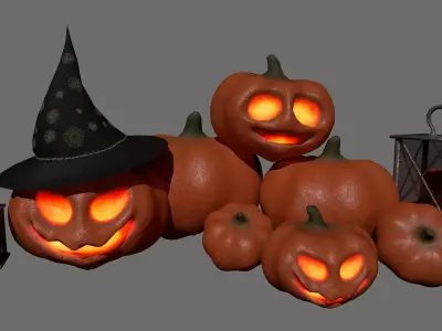 Halloween Set lantern Low-poly 3D model