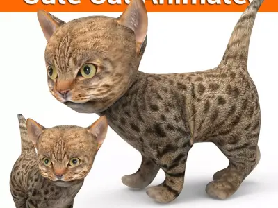 Cute Cartoon Cat Animated Low-poly 3D model