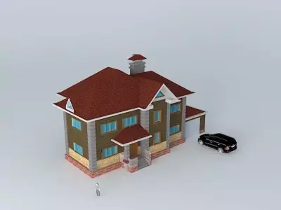 villa house with car Free 3D model