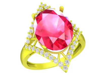 Luxury Oval Gemstone Halo Ring for Women  4488 3D print model