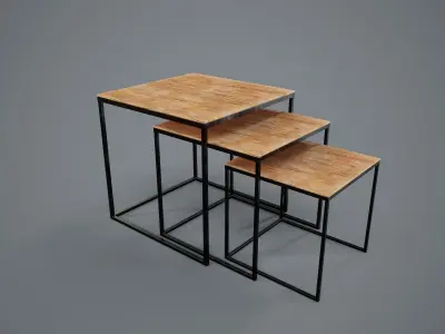 Table PBR Game Ready nesting with metal legs and wooden top Low-poly 3D model