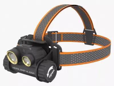 Headlamp with orange strap Low-poly 3D model