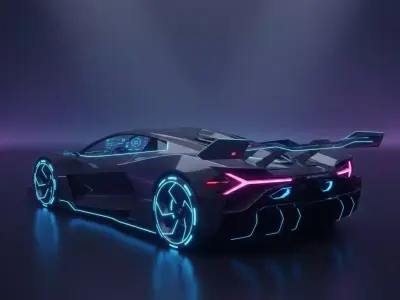 Cyberpunk Carbon Fiber Supercar with Neon Accents Low-poly 3D model