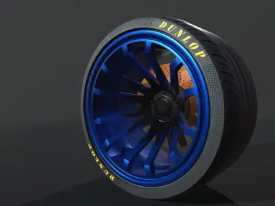 Wheel  for supercars with Dunlop tire Low-poly 3D model