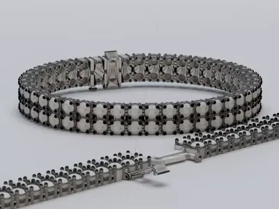 4mm Tennis Diamond Braclet 2 Rows 3D print model