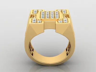 Ring M32 Mens luxury ring with gem 3D print model