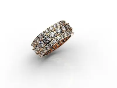 Mens triple Rail Diamonds Ring in 3 sizes 3D print model