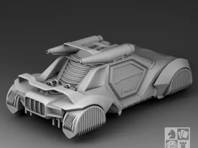 A futuristic sports car with a rocket engine 3D print model