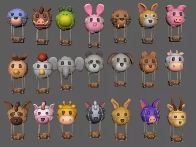 Animal hot air balloon Low-poly 3D model