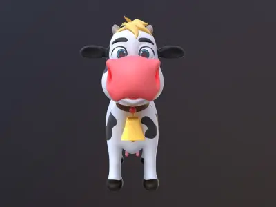 Asset - Cartoons - Character - Cow - Rig - Hight Poly Low-poly 3D model