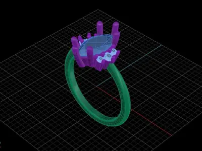 Marquise Ring with Rounds on side Engagement Ring 3D print model