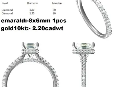 Emerald Cut Engagement Rings for Women Free 3D print model