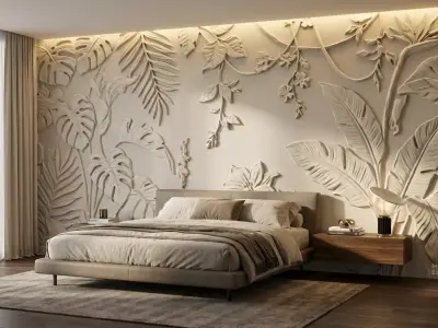 Modern Floral Relief Panel Wall Decor Set STL Mural CNC 319 3D model