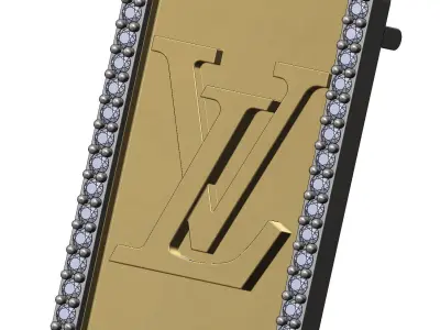 Diamond frame LV logo pendant with bail 3D print model
