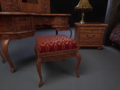 Unreal Engine 5 - Rustic bedroom furniture Low-poly 3D model