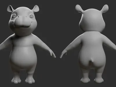 Hippo Cartoon Low-poly 3D model