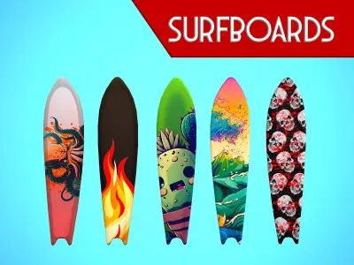 SURF BOARD 11-15 CARTOON STYLIZED 3D Model Pack