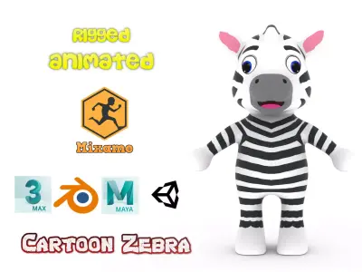 Character014 Animated Zebra 3D Low-poly 3D model