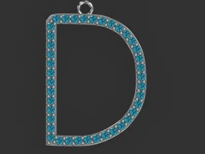 Letter D Diamond Pendant Gold Silver Platinum Luxury Jewelry 3D print model